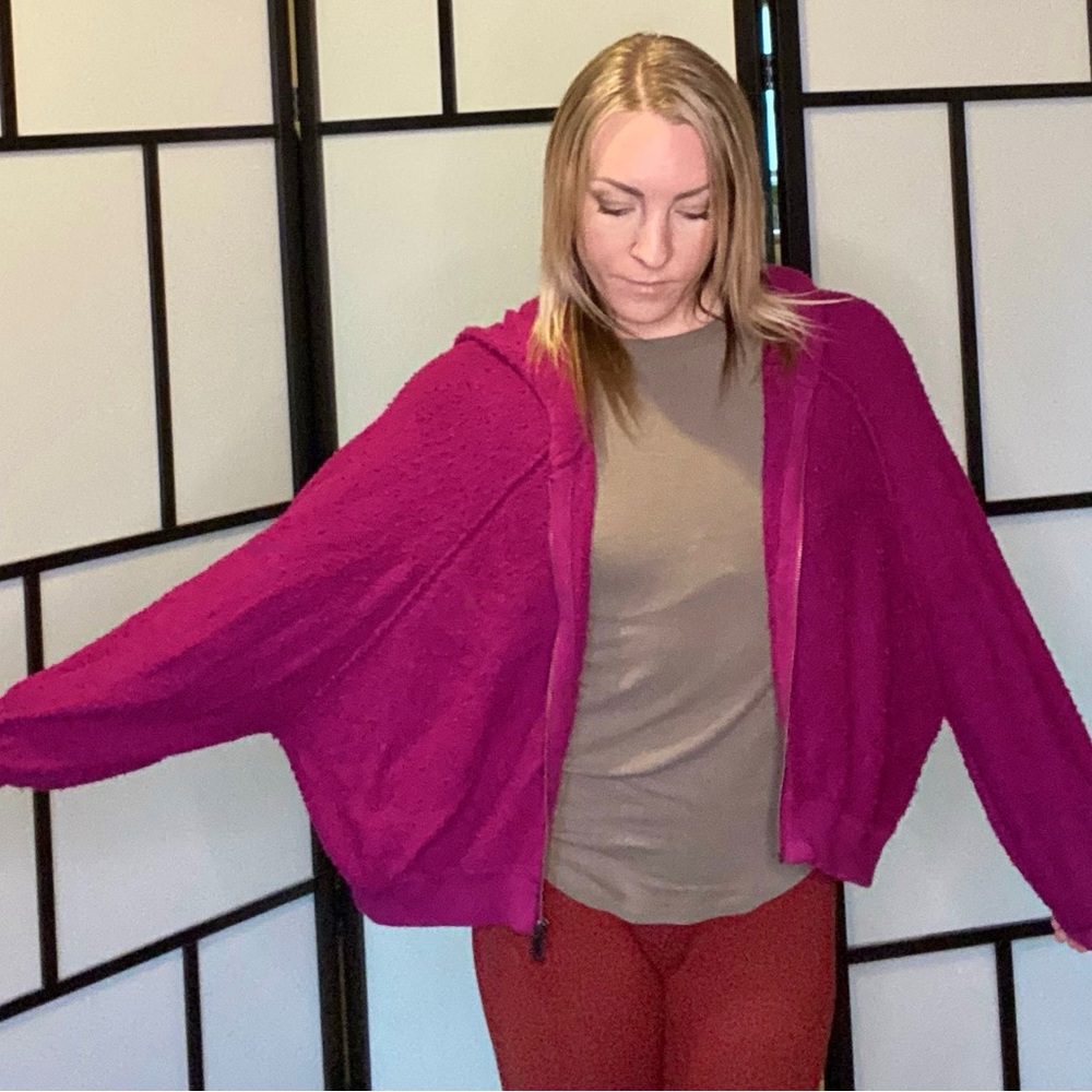 Free People XS teddy bear magenta jacket hoodie hooded